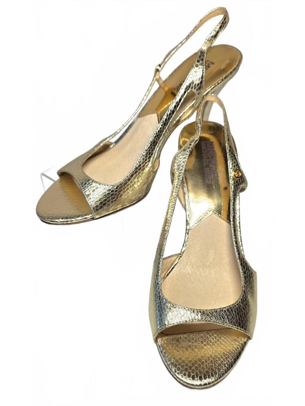 Michael Kors Gold Snake-Texture Slingback Heels - Size 7M